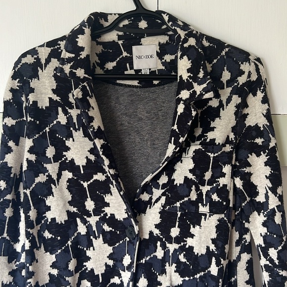 Nic+Zoe Knit Blazer Cardigan Long Sleeve Partial Closure - Blue Cream Size PP - Picture 5 of 15